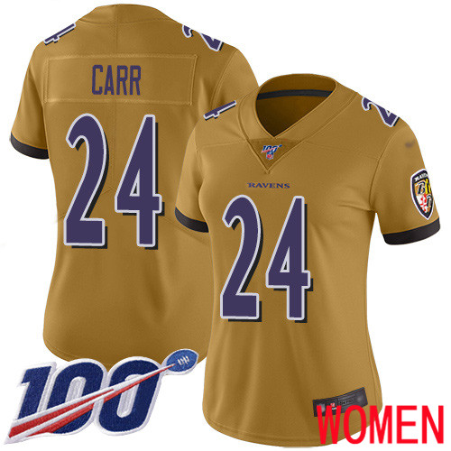 Baltimore Ravens Limited Gold Women Brandon Carr Jersey NFL Football 24 100th Season Inverted Legend